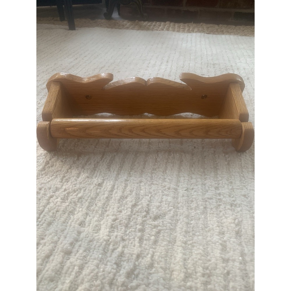 Vintage Wooden Oak Farmhouse Paper Towel Holder Wall Mount Rustic
